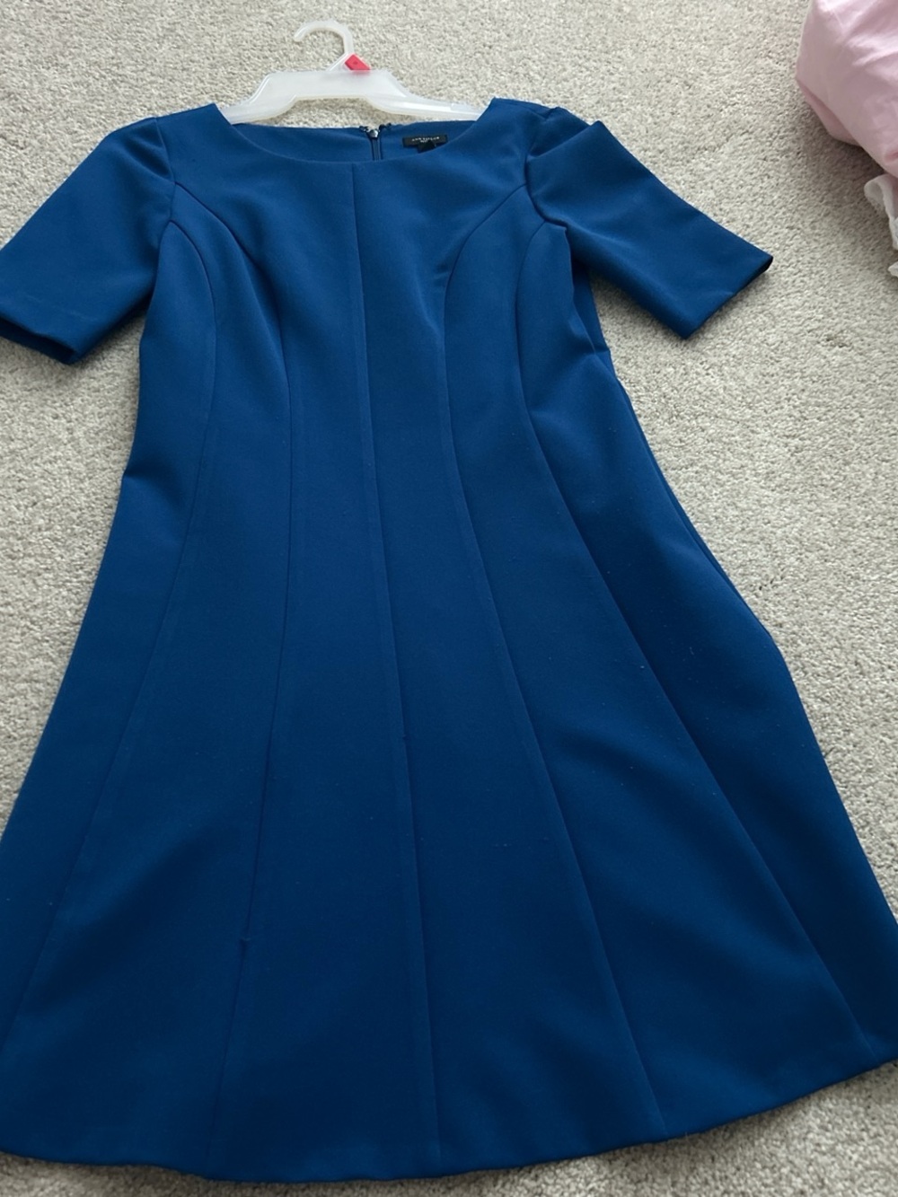 Ann Taylor Fit-and-Flare Short Sleeve Midi Dress in Blue